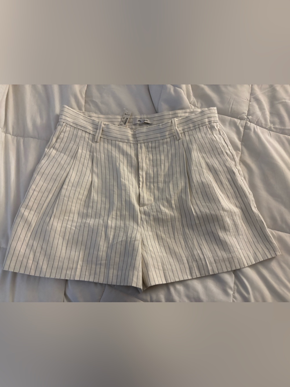 Madewell White Pinstripe High-Waist Bermuda Shorts
